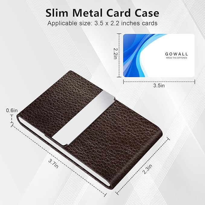 Business Card Holder with Magnetic Closure, Slim Metal PU Business Card Case for Men Women, 3.7 x 2.3 inches RFID Blocking Credit Cards Holder for Pocket or Bag Storage, Coffee