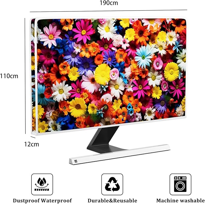 Multicolored Flowers Waterproof TV Dust Cover 80 Inch Weatherproof TV Screen Cover Anti-Static Dustproof Protective Covers for LCD LED PC Desktop and Home Hanging TV