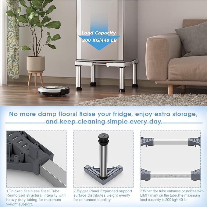 Mini Fridge Stand Height 13"-14.2" Adjustable Refrigerator Washing Machine Stand Base with 4 Strong Feet Anti-Vibration Washer Dryer Stand Laundry Pedestal Universal Appliance Stand Load 660LB-Gray