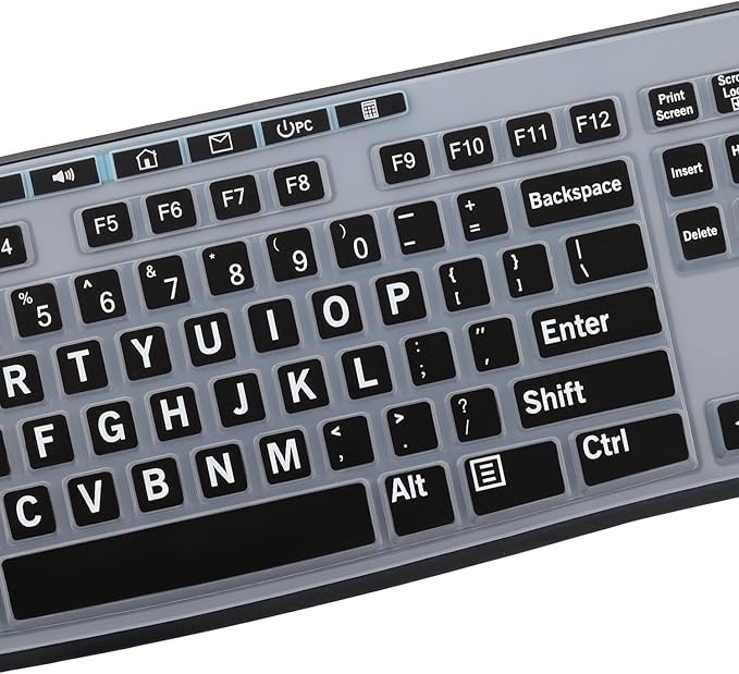 Large Print Keyboard Cover for K270 Wireless Keyboard, Logitech MK295 MK275 MK270 Wireless Keyboard Cover, Logitech K200 K260 K270 MK200 MK260 K270 K275 K295 Keyboard Cover Skin Protector -Black