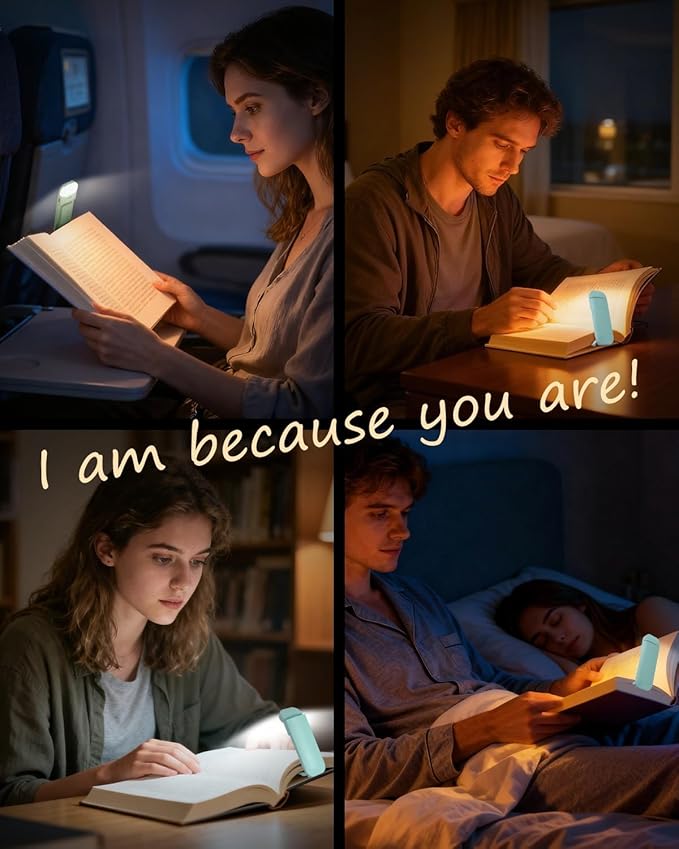 HEMONNKAM Book Reading Light, Rechargeable Clip on Booklight, Eye Caring 3 Color Temperatures & 5 Brightness Levels, Night Use for Bed, Long Lasting, Reading at Night in Bed, Light Blue