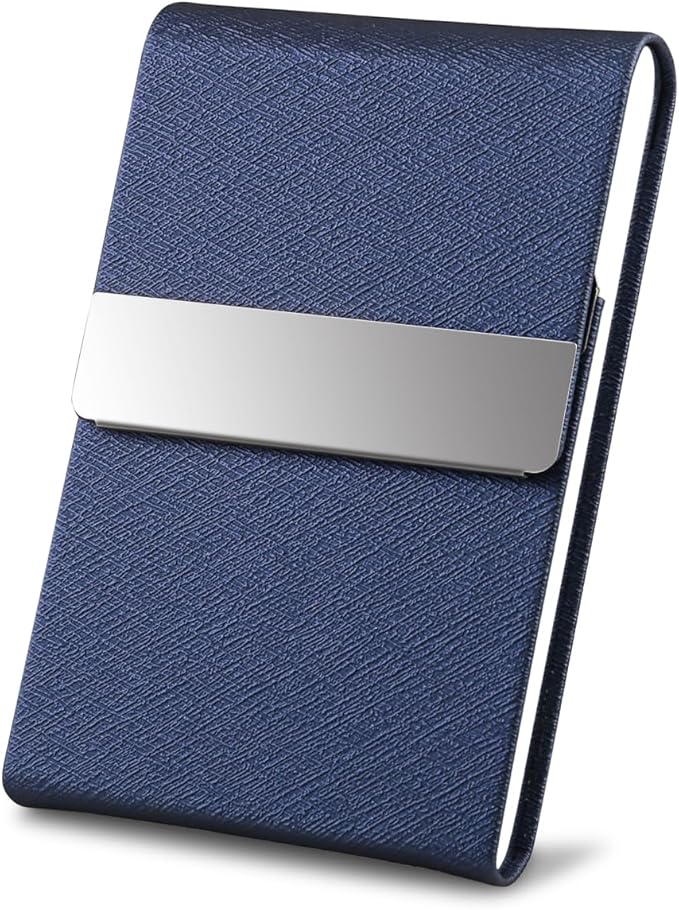Professional Business Card Holder, Pocket Business Card Case for Women & Men, PU Leather Multi Card Case, Credit Card Wallet, Name Card Holder with Magnetic Closure, Blue-gs