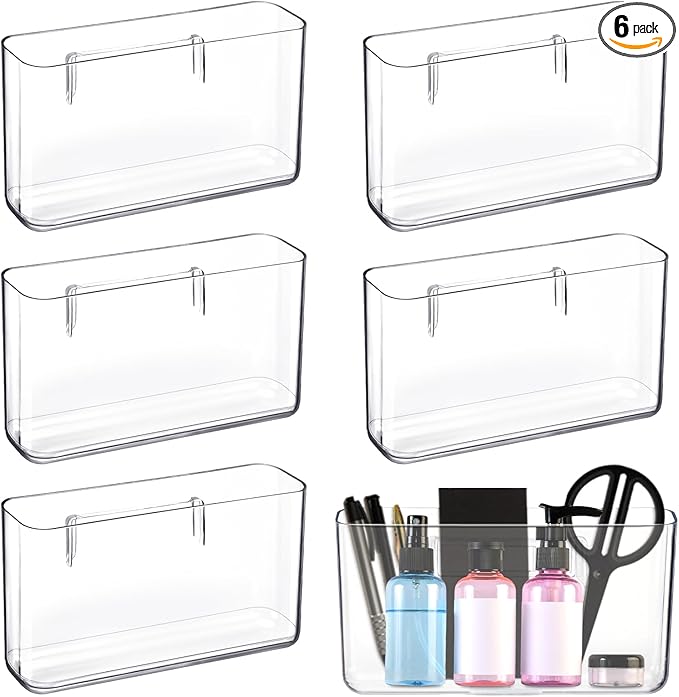 Suzile 6 Pack Wall Mount Organizer Acrylic File Holder Adhesive Cabinet Door Organizer Wall Mounted Storage Box for Office Kitchen Bathroom Bedroom Garage Craft Room Collection(Big)