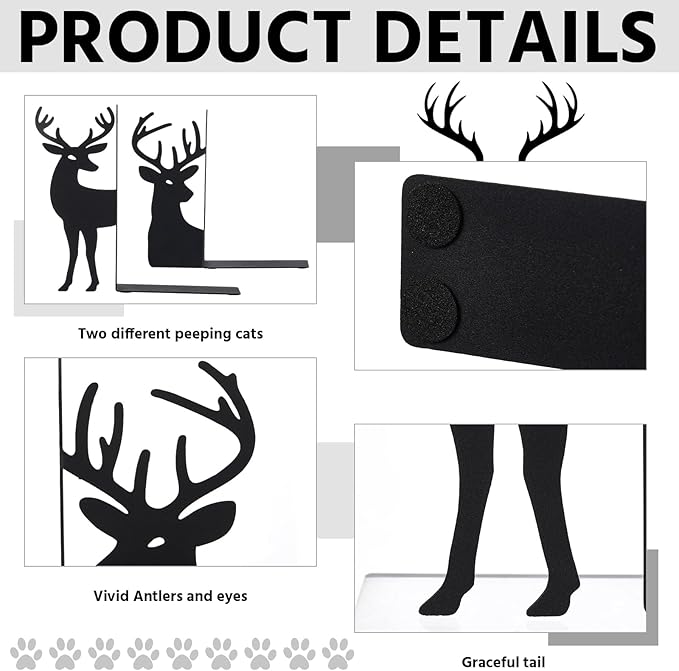 Geelin Reindeer Metal Bookends Set of 2 Black Reindeer Head Christmas Book Ends for Shelves Elk L Shaped Book Organizer for Desk Organizer Deer Lovers and Reading Enthusiasts