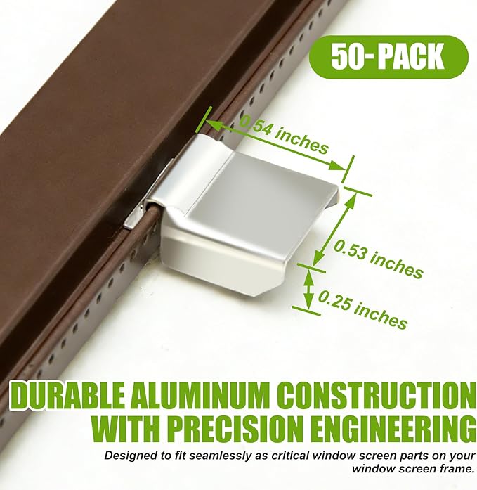 50 Pack Window Screen Spreader Bar Clips, 5/16" x 9/16" Retainer Clips for 5/16" Screen Frame Bar, Fit for Patio, Garage, Residential Windows, Sunroom, Shed & Workshop Screens