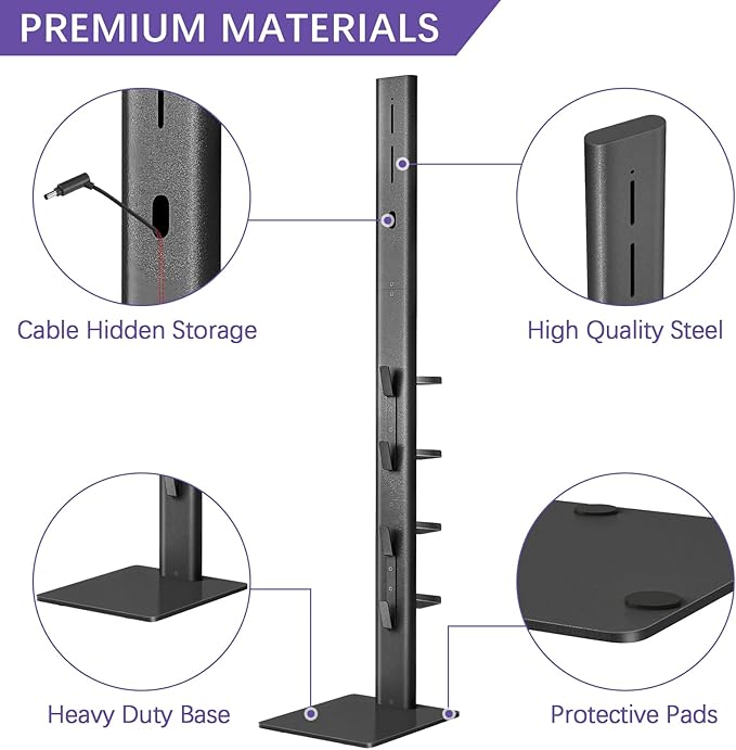 XIGOO Storage-Stand-Docking-Station-Holder Compatible with V15 Detect V11 V10 V8 V7 V6 Cordless Vacuum Cleaners, Stable Metal Organizer Rack(Black, 4 Hooks 4 Shelves)
