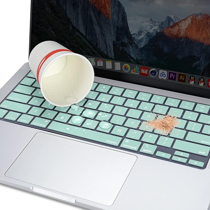 MOSISO Keyboard Cover Skin Compatible with MacBook Air 15 inch M3 A3114 M2 A2941/Air 13.6 A3113 A2681/Pro 14/16 M4 M3 M2 M1, Mint Green