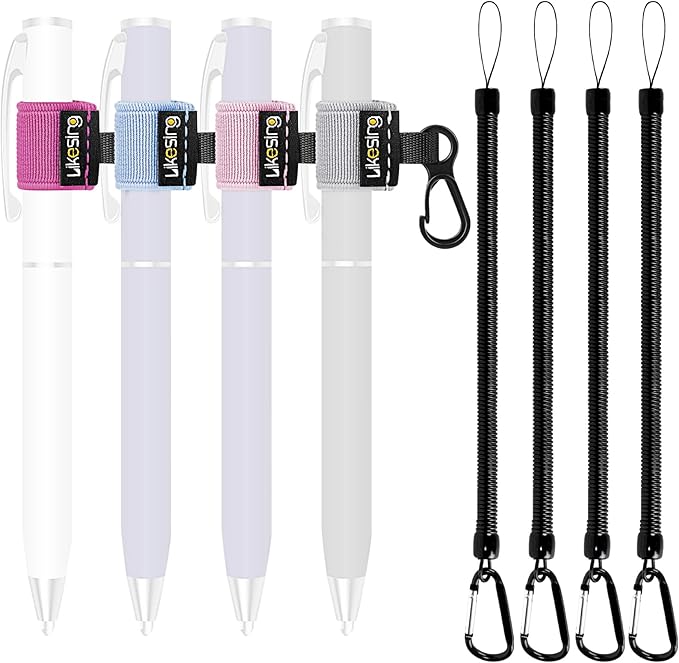 Likesing Pen Holder for Lanyard, 4 Set Elastic Retractable Pencil Holder with Spring Lanyard for Clipboard, Pen Leash for Nurses, Teachers, Waitres, Carpenters, Construction Workers(Light-colored)