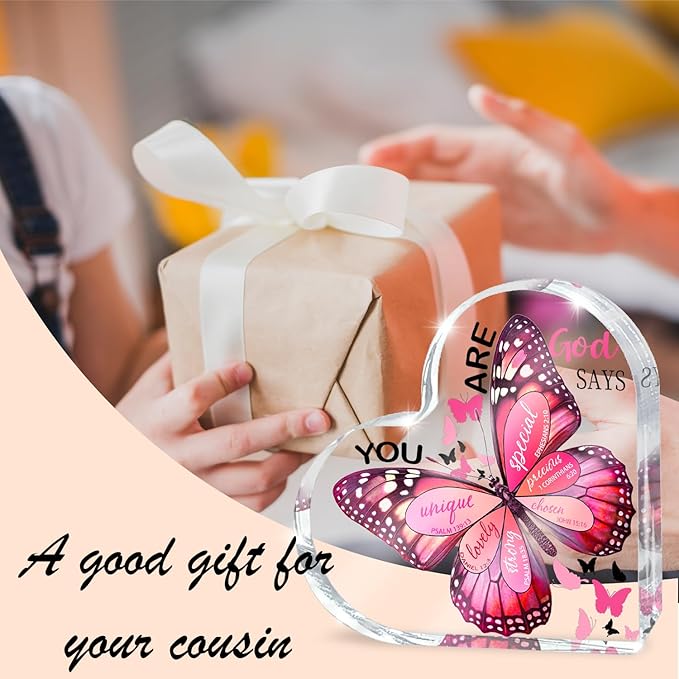 Christian Gifts for Women, 4 Inch Butterfly Acrylic Keepsake, Inspirational Gift for Friends, Mom, Sister, Girls, Female Coworkers, Christians, Religious Spiritual or Valentine's Day Gift