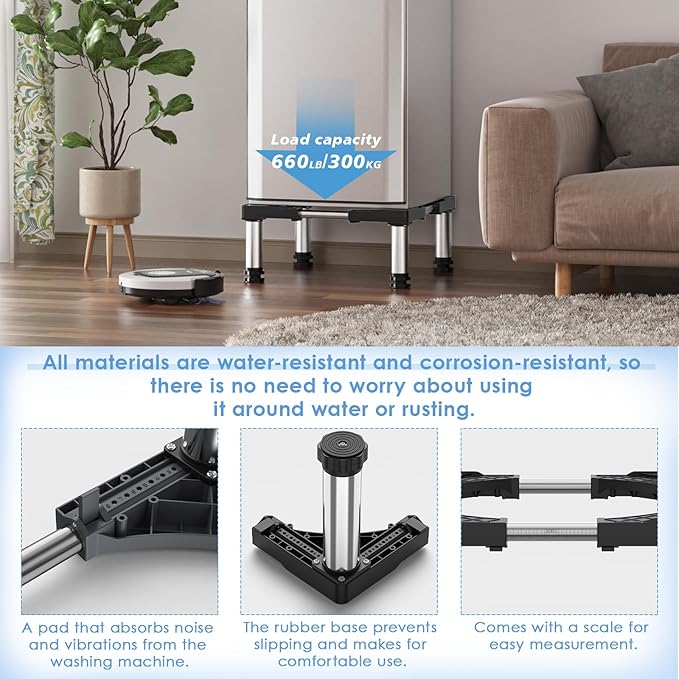 Mini Fridge Stand with 4 Strong Feet Washing Machine Stand Base Adjustable Universal Stand Base for Portable Refrigerator Dryer Stand Laundry Pedestal Appliance 7.9"-9.1" Height(Black)45-65 cm