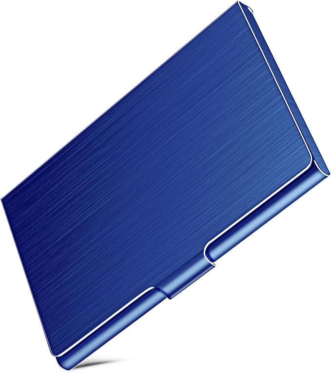 Business Card Holder, Slim Business Card Case for Men & Women, Pocket Metal Card Case, Professional Stainless Steel Business Card Holders, Purse Name Card Holder, Buckle Style Shut, Blue