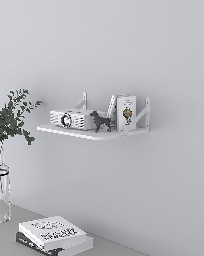 Small Mini Projector Shelf, Modem Shelf, Router Shelf, Floating Projector Wall Mount, Projector Shelf for Wall, Holder Stand Accessories White