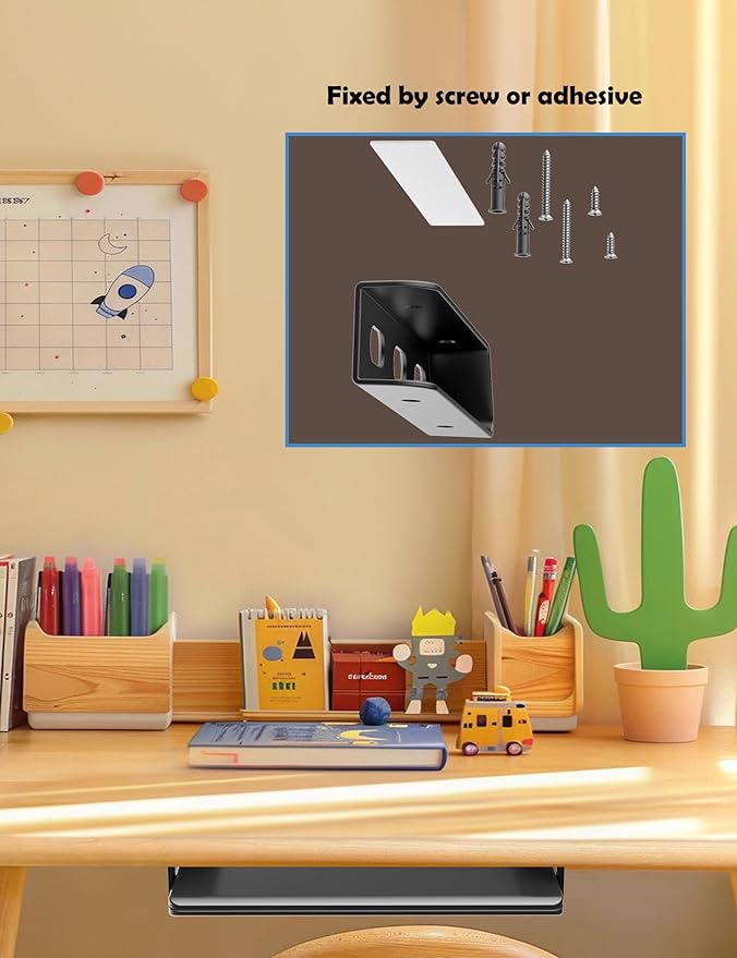 Under Desk Laptop Holder/Wall Mount, Compatible with Keyboard and Small Devices Up to 40mm/1.57in Thick Like Macbooks, Surface, Routers, Modems, Cable Box, Network Switch and More (Black)