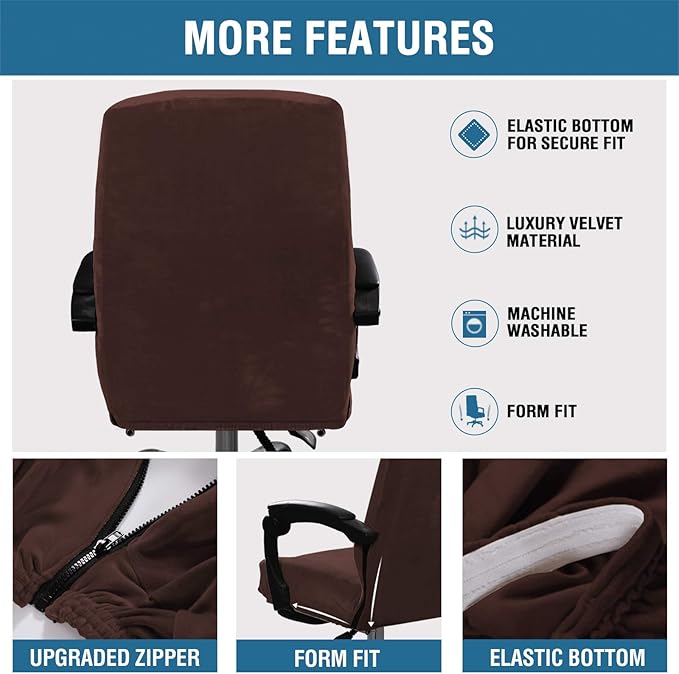 H.VERSAILTEX Velvet Home Office Chair Covers Stretchable Computer Desk Chair Covers Mid - High Back Universal Executive Boss Chair Covers Gaming Chair Cover Removable Machine Washable, Chocolate