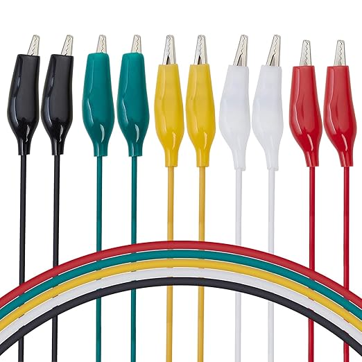WGGE WG-026 10 Pieces and 5 Colors Test Lead Set & Alligator Clips,20.5 inches / 22 AWG Wire (3 Pack)