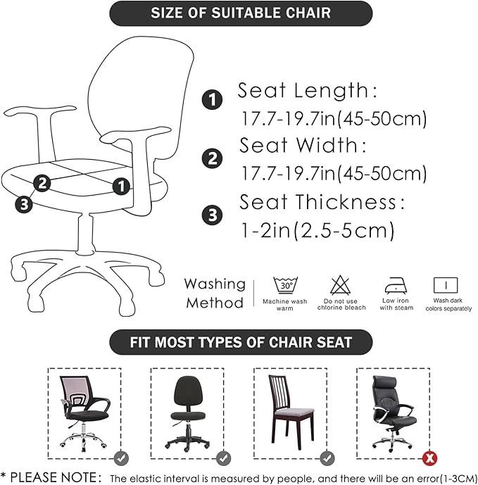 FORCHEER 100% Waterproof Office Chair Seat Cover 20x20 Jacquard Strechable Computer Desk Chair Seat Cushion Slipcover 1 Piece Washable-Navy