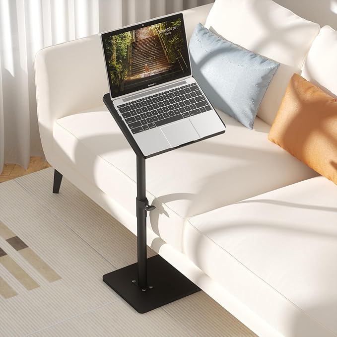 YUHFERA Sofa Armrest Tray Table for Couch - 360° Swivel Height Adjustable End for Small Spaces, Snack Side Table for Bed or Chair with Phone & Tablet Slot (Black,Angle Adjustable)