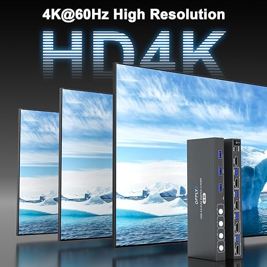 USB3.0 Switch HDMI Kvm Switch 4 Computers 1 Monitors with 3 USB Ports, 4K@60Hz for 4 Computers Sharing Monitor Keyboard Mouse, Supports Button Control, EDID Compatible