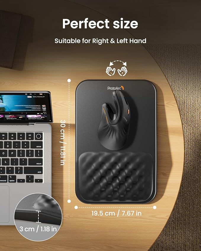 ProtoArc MP50 Ergonomic Mouse Pad with Wrist Rest, PU Leather Mousepad with Massage Design, Soft Memory Foam and Non-Slip PU Base for Pain Relief, Desk, Home, Office, 12x8 Inches, Black