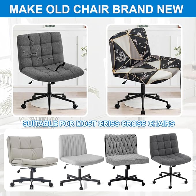 Levoberg Armless Criss Cross Office Desk Chair Cover Slipcovers Printed Vanity Desk Chair Covers Armless Cross Legged Wide Chair Covers Accent Mid Back Wide Swivel Task Chair Protector #15