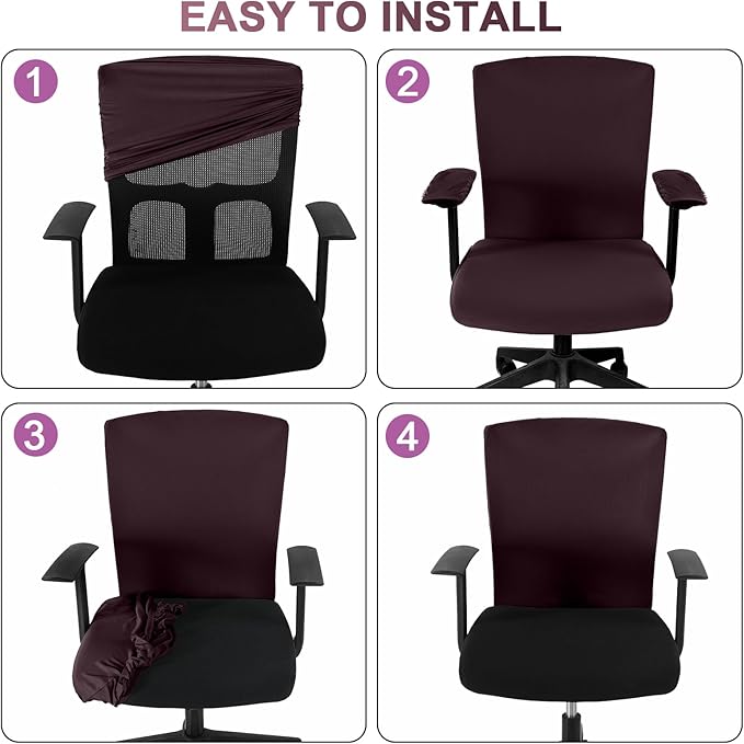 Tallew 4 Pcs Office Chair Covers Set Computer Universal Protective Stretchable Chair Seat Covers Desk Armrest Cover Pads Office Cushion Backrest for Rotating(Regular,Coffee)