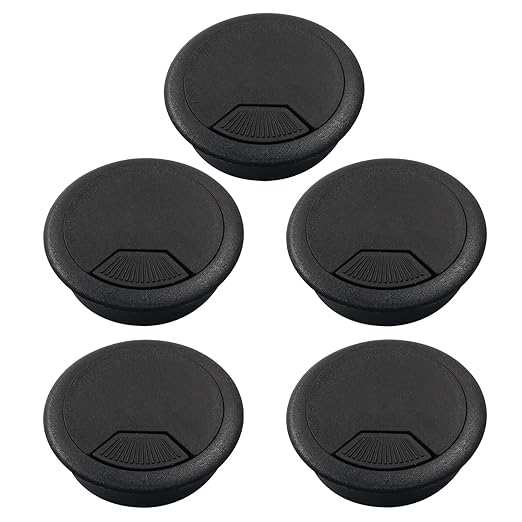 Bivethoi 5pcs 2 inch Desk Wire Cord Cable Grommets Hole Cover for Office PC Desk Cable Cord Organizer Plastic Cover Black(U Shape)
