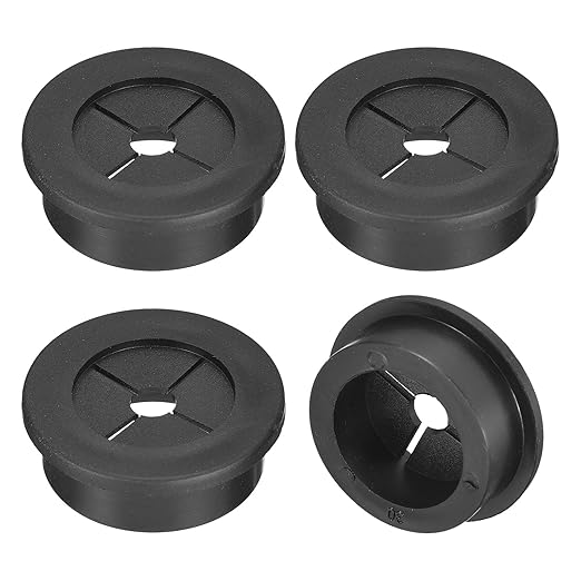 uxcell 4 Pcs Cable Cord Grommet, 1-3/16 Inch (30mm) Desk Grommet Flexible Rubber Grommets Wire Hole Cover Pass Through for Office Computer Desk Wire Organizer, Black