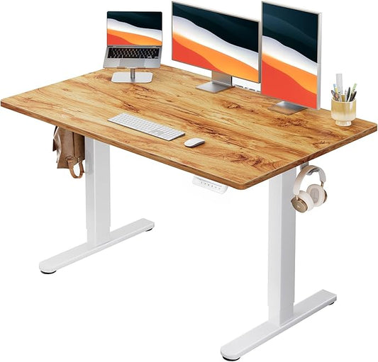 HUANUO Electric Standing Desk, Whole Piece Desktop, Adjustable Height Computer Desk, 4 Height Memory Settings, Sit Stand Up Desk for Home Office, 48" x 30", Light Vintage