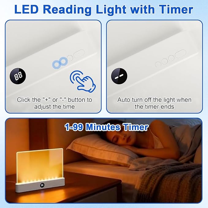 Smart Led Reading Light, Book Light Treasure Box, Rechargeable Clear LED Flat Reading Light with 3 Colors & Timer, Doodle Table Study Lamp, The Quiet Reader's Dream Lights (White)