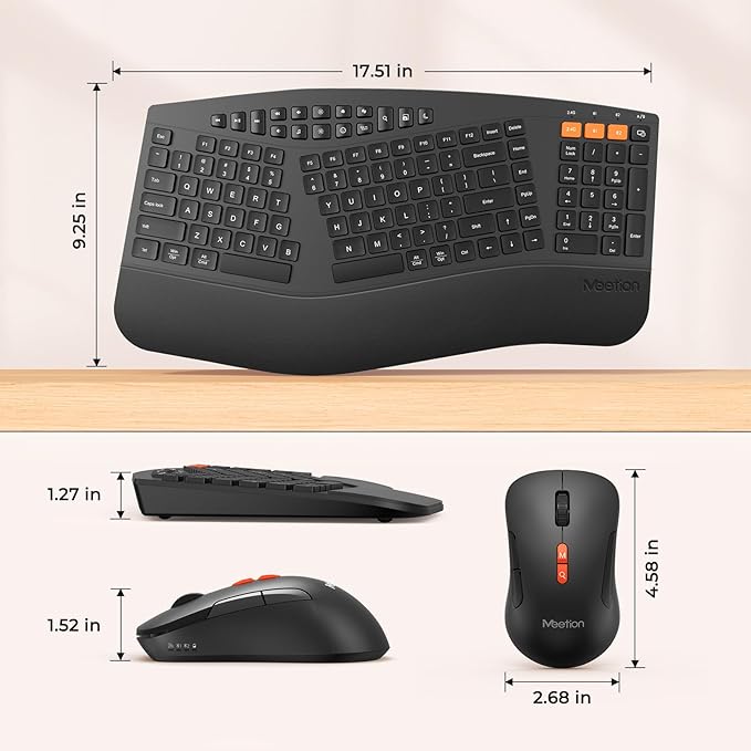 MEETION Ergonomic Keyboard and Mouse, Multi-Device Bluetooth Keyboard and Mouse Wireless, 4 DPI Adjustable Mouse, Full-Sized Split Keyboard, for PC/Computer/Laptop/Tablet/Window/Mac (2025 Upgrade)