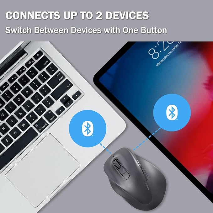 ELECOM Left Hand Bluetooth Wireless Ergonomic Mouse, Silent Click, 2000DPI, 5 Buttons, Optical Sensor, Compatible with PC, Mac, Laptop, EX-G, Msize Black (M-XGM31BBSKBK)