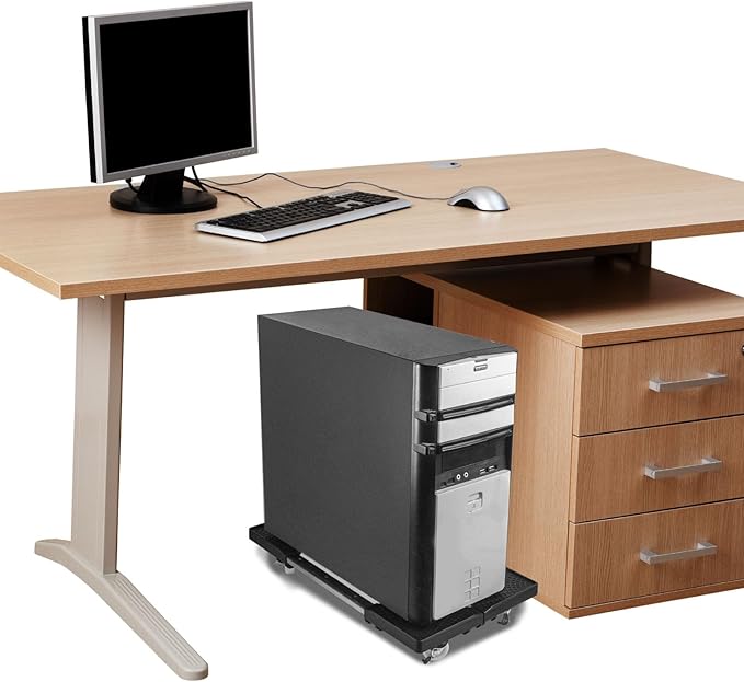 Adjustable Mobile CPU Stand, Ventilated Computer Tower Stand PC Tower Stand with 4 Locking Caster Wheels Fits Most PC (black)