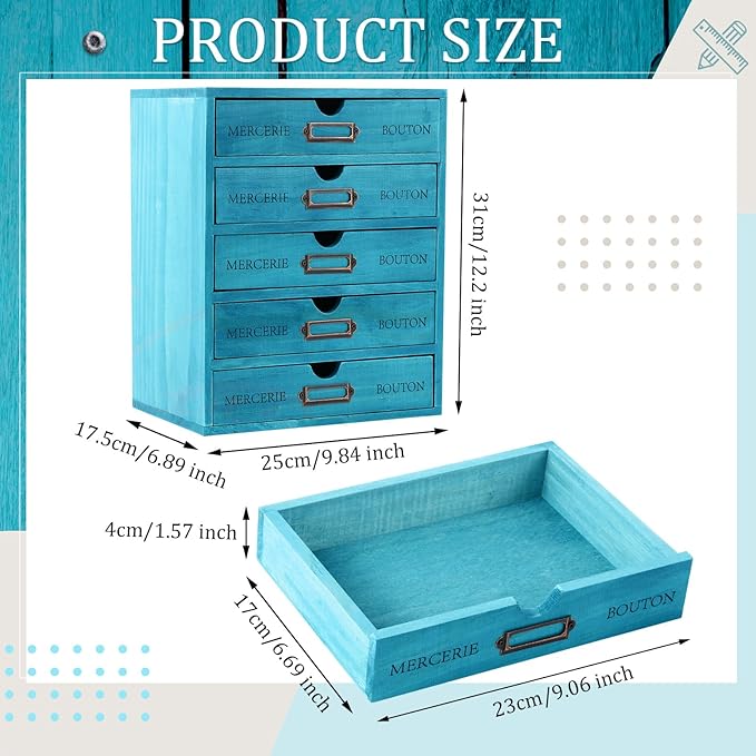 Wesiti 5 Drawer Vintage Wooden Desk Organizer, Apothecary Cabinet Storage Drawers, Rustic Shelf Drawer, Home Office Organizers and Accessories, Embroidery Floss, Craft, Art, Jewelry Storage, Stackable