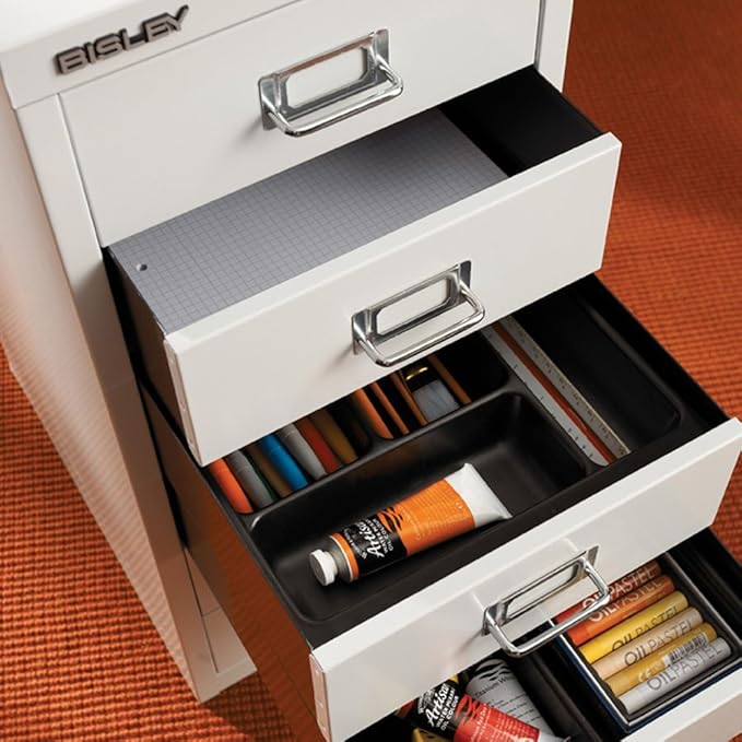 5-Drawer Steel MultiDrawer Cabinet - Bisley Green, Chrome Pull Handles with Label Holders, Powder-Coated Steel, Removable Drawers, Desktop Storage, Labels Included by Bisley