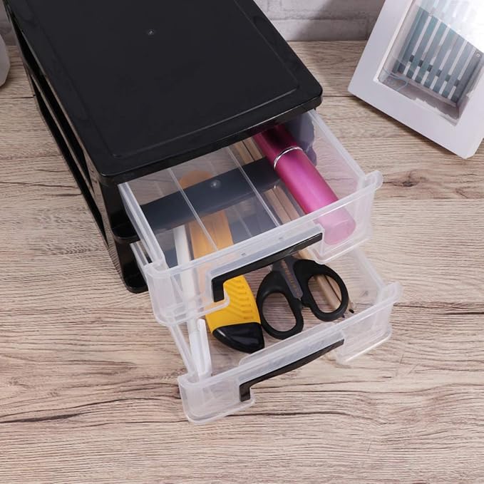 DOITOOL 2 Tier Plastic Drawer Type Closet, Plastic Home Office Storage Organizer, Makeup Organizer Storage Station Cube, Cosmetics Jewelry Storage Box for Bathroom, Dorm, Desk, Countertop, Office