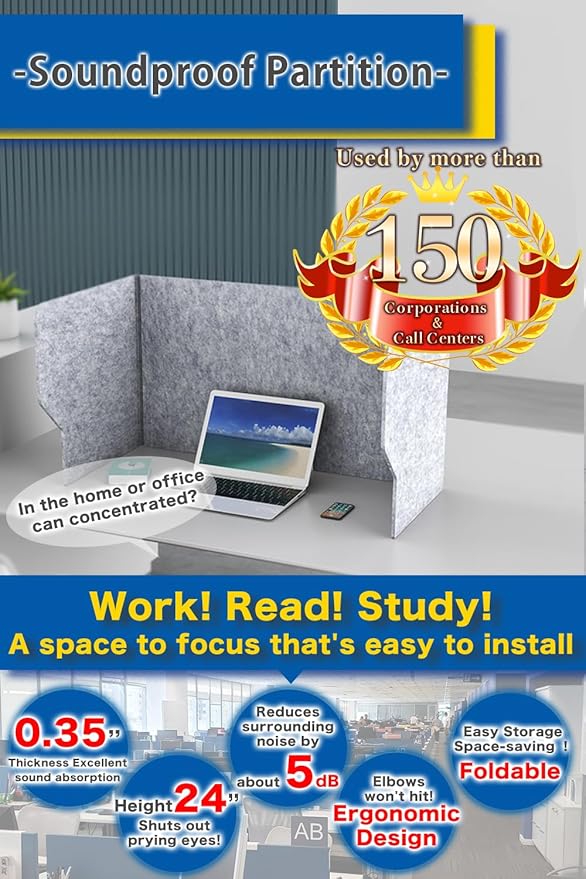 Desk Partition Desk Privacy Panel Desk Divider, Reduce Noise and Visual Distractions, Sound Absorbing Proof for Home Office Classroom Remote Learning Sound Dampening (Width: 40")