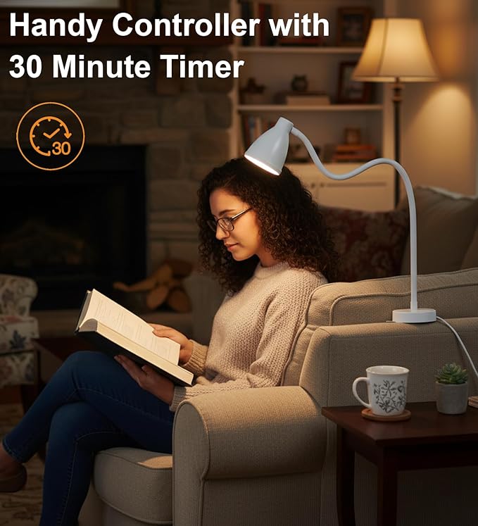 BOHON No Install Bedside Reading Light, Clip-Free Wall Mounted Lamp with 5 Colors & 10 Brightness Levels, Flexible Gooseneck, 30 Min Auto-Off Timer, Bed Lights for Headboard, Bedroom, Dorm (White)