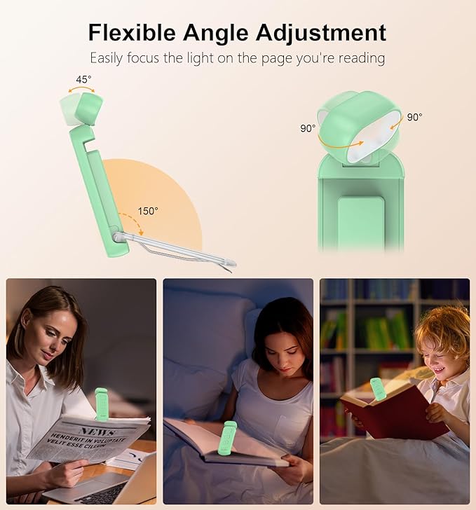 Gritin Book Light Rechargeable, Reading Light Lamp Clip on Book, Eye Caring 3 Colors, 5 Brightness & Stepless Dimming, Long Lasting up to 80hrs, Portable Mini Book Light for Book Lovers-Cyan