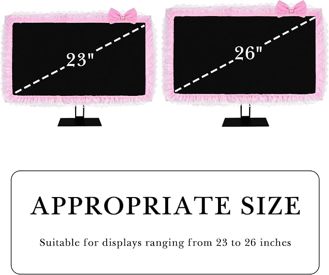 2 Pack Cute Computer Monitor Cover, 23''-26'' Elastic Monitor Dust Cover with Bow Knot, Lovely Monitor Accessories Screen Monitor Decoration for Tablet (Pink)