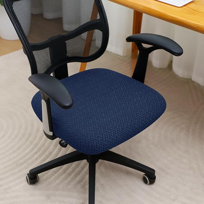 FORCHEER 100% Waterproof Office Chair Seat Cover 20x20 Jacquard Strechable Computer Desk Chair Seat Cushion Slipcover 1 Piece Washable-Navy