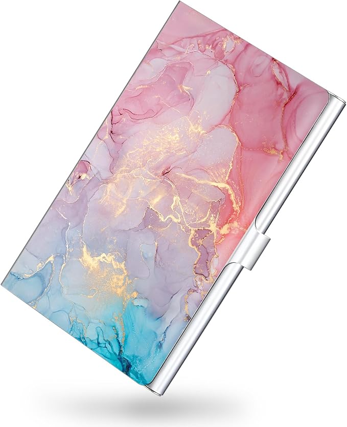 Business Card Holder，Color Printing Men's and Women's Business Card Case，Ultra-thin Metal Business Card Organizer，Carry-on Pocket Wallet Business Card Holder