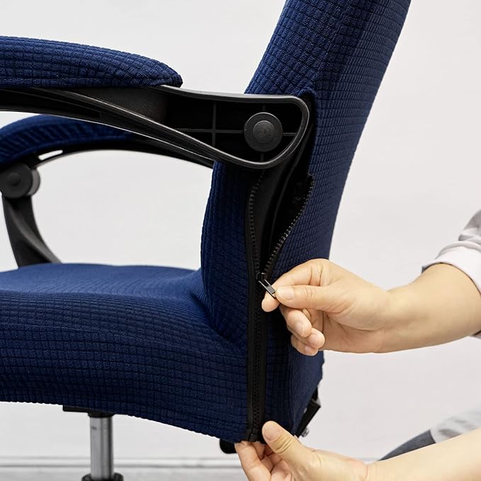 Melaluxe Office Chair Cover with Armrest Covers， Universal Stretch Desk Chair Cover, Computer Chair Slipcovers (Size: L) - Navy