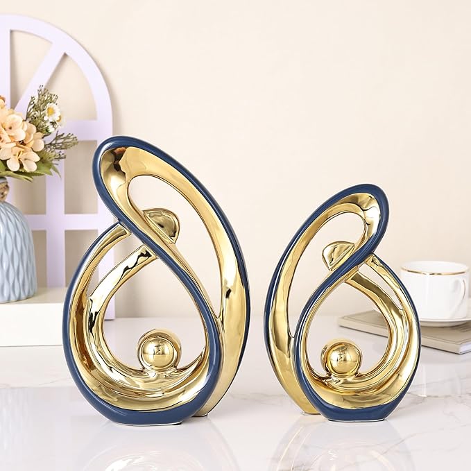 Navy Blue Home Decor Statue, Ceramic Jewelry Set of 2, Abstract Modern Art Statue Home Decor for Living Room Coffee Table Dining Table Bedroom Bookshelf Console Decor.