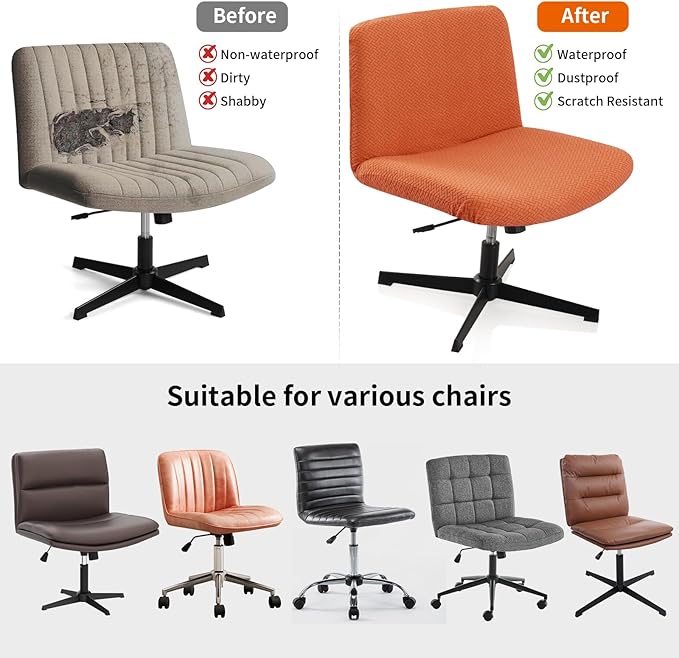 Fuloon Criss Cross Chair Cover, Waterproof, Stretchable, Solid Jacquard, Suited for Armless/Office/Desk/Mid Back Wide Seat/Computer/Task/Vanity/Accent Chair (T -Shaped Jacquard, Orange)