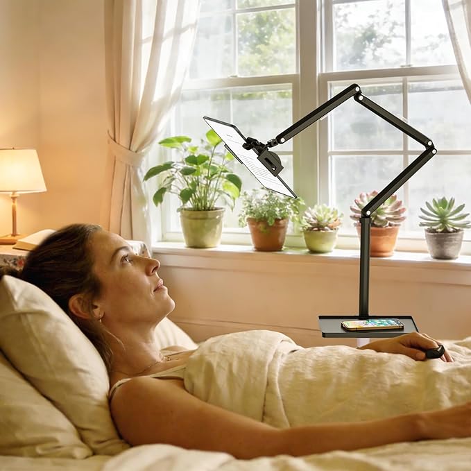 Houele Tablet Floor Stand with Remote Page Turner, iPad Floor Stand Kindle Holder with Removable Tray for Bed, Height Adjustable Tablet Mount iPad Holder for 4.7" -15.6" Kindles iPads and Phones