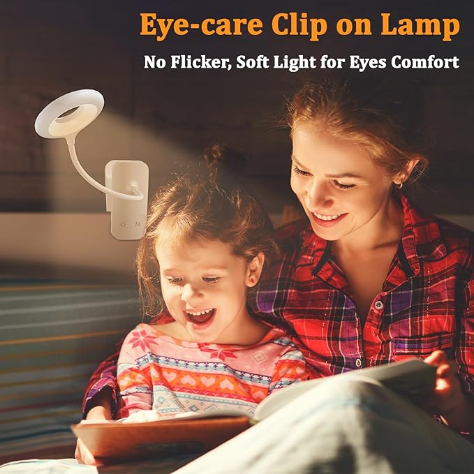 Clip on LED Reading Light, 25 Models USB Rechargeable Bed Lamp with Strong Clamp for Headboard, Eye Protection Portable Cordless Battery Lights for Bedframe Desk Table Home Office