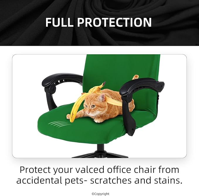 Elastic Computer Chair Cover with Durable Zipper - Protective Removable Washable Universal Office Desk Chair Seat Slip Cover - Stretchy Soft Anti-dust Desk Chair Seat Protector for Pets, Green