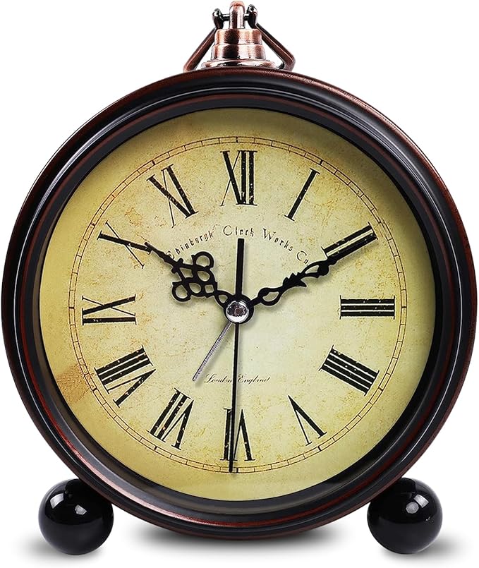 Vintage Analog Alarm Clock, 5.25 inch Small Silent Desk Clock with Night Light, Battery Operated for Table, Bedroom, Bedside, Living Room, Gift Clock (Classic2046)