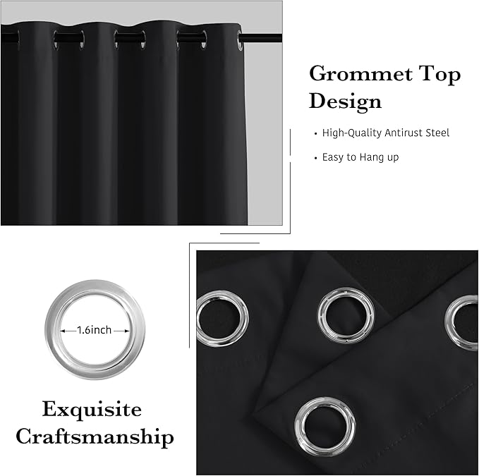 RYB HOME Extra Long 100% Blackout Room Divider Curtains for Bedroom 108 Inch Long, Extra Wide Privacy Sliding Door Blinds for Patio/Living Room/Dining, 1 Panel, W100 x L108, Black