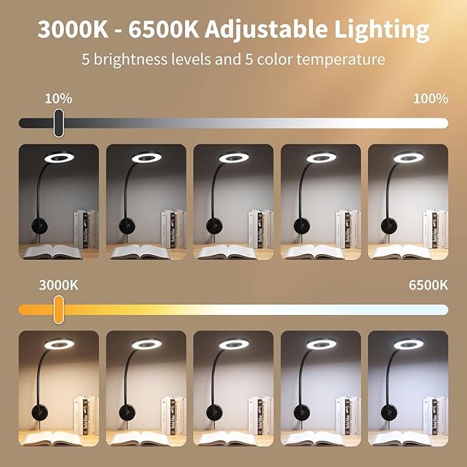 Reading Light Wall Mounted for Book in Bed at Night,Reading Lamp for Bedroom,Bedside,Headboard,Eye Care 5 Color & Brightness Adjustable, 360 Flexible Gooseneck, 2Units